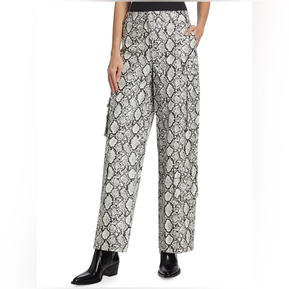 Zoe by Zoe + Phoebe Women Mid Rise Wide Leg Jeans Snake Print Black White Size 9